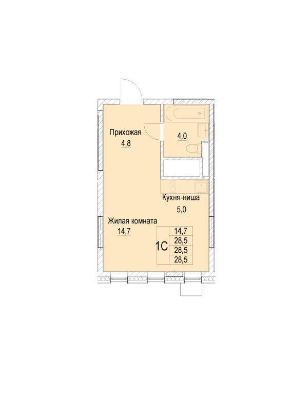 Студия 28,5 м²