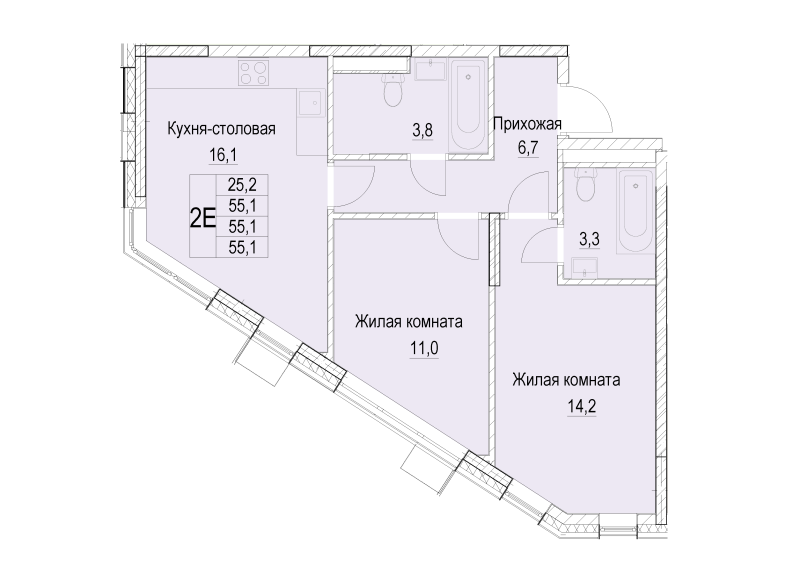3 ккв (Евро) 55,1 м²