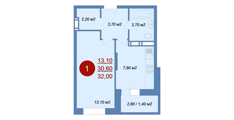 1 ккв 32 м²