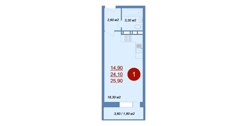 Студия 25,9 м²