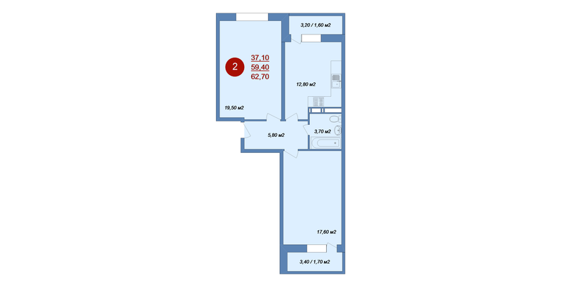 2 ккв 62,7 м²