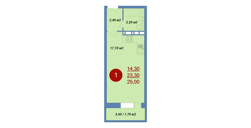 Студия 25 м²