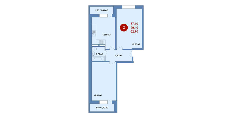 2 ккв 62,7 м²