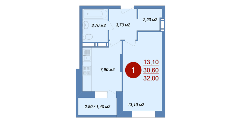1 ккв 32 м²
