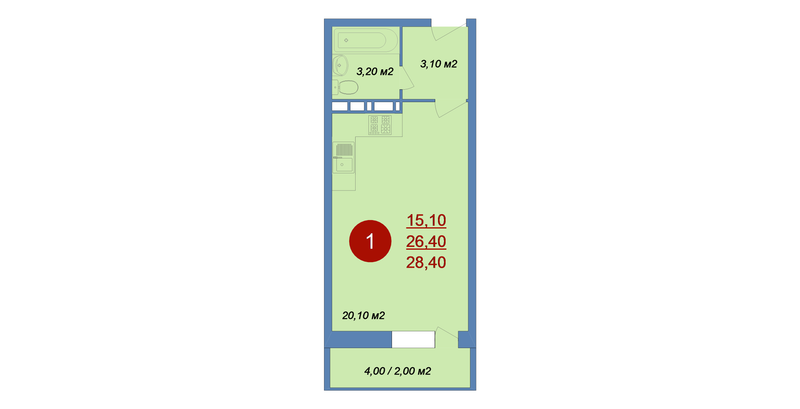 Студия 28,4 м²