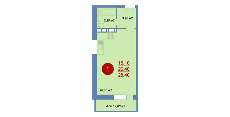 Студия 28,4 м²
