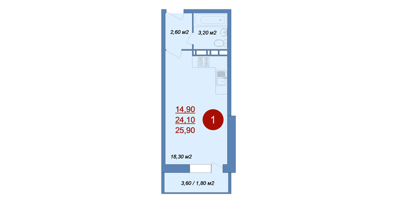 Студия 25,9 м²