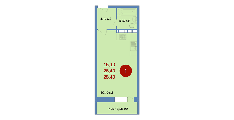 Студия 28,4 м²