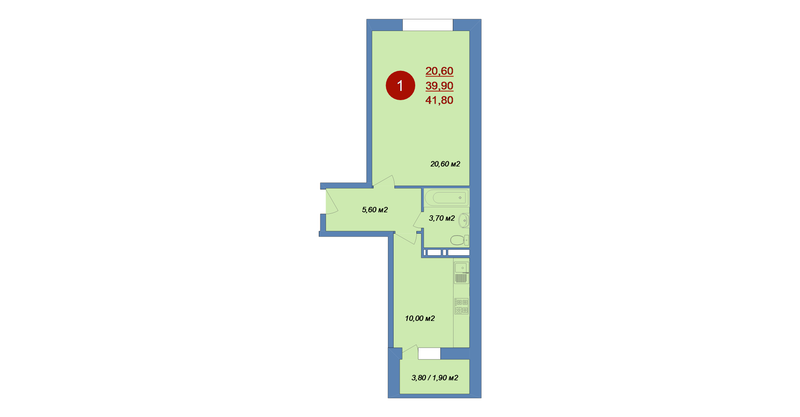 1 ккв 41,8 м²