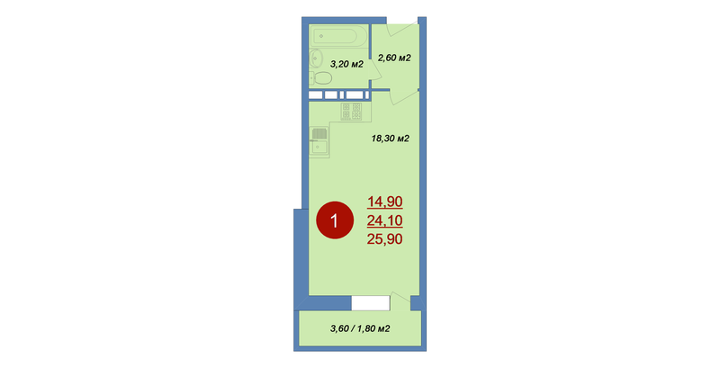 Студия 25,9 м²