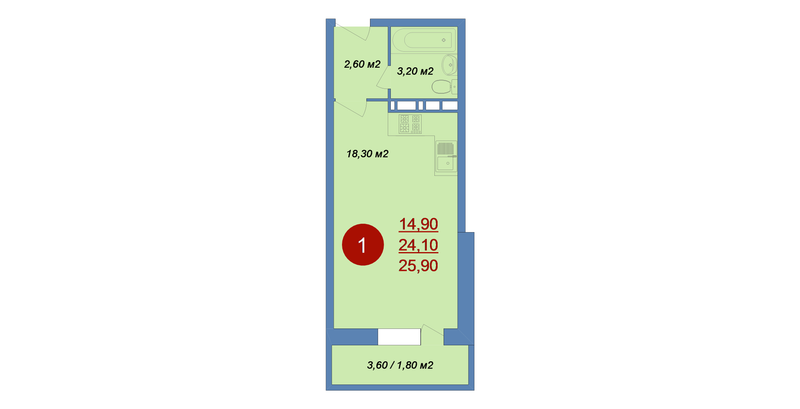 Студия 25,9 м²