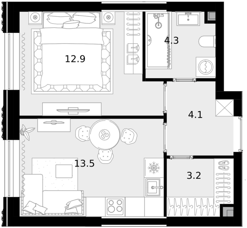 1 ккв 38,4 м²