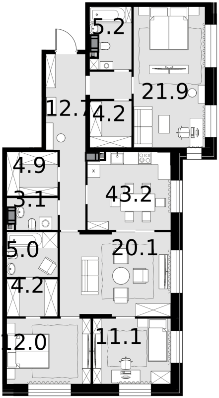 4 ккв (Евро) 121,4 м²