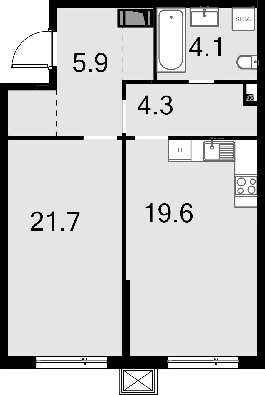 2 ккв (Евро) 55,3 м²