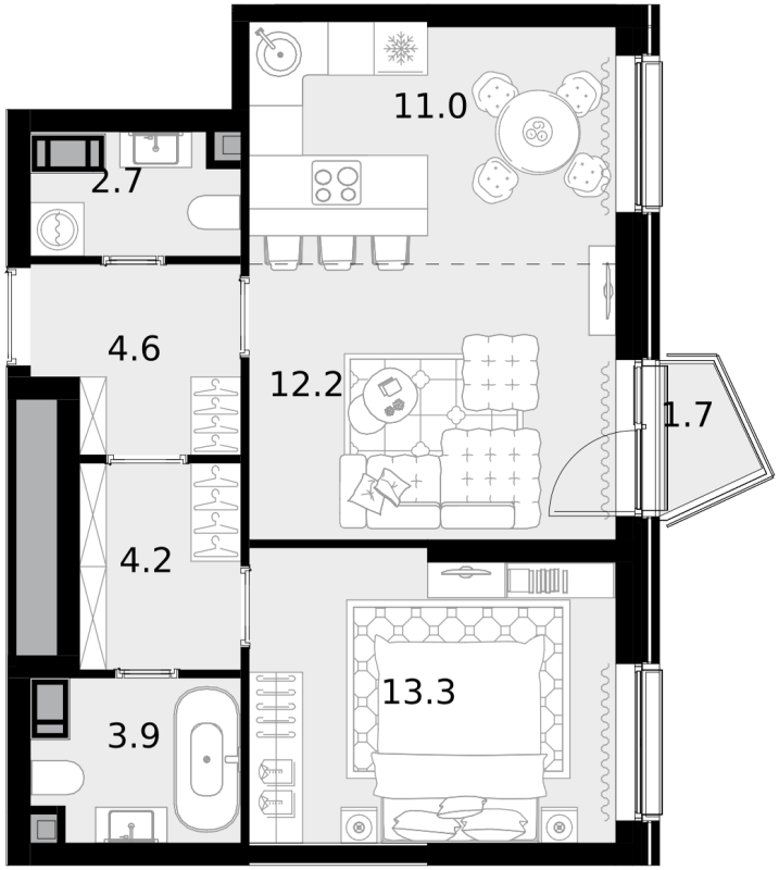 2 ккв (Евро) 52,7 м²