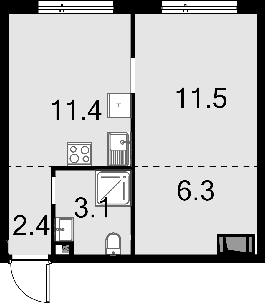 1 ккв 34 м²