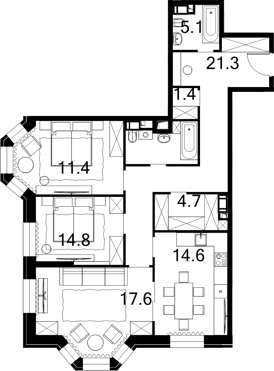 3 ккв 94,9 м²