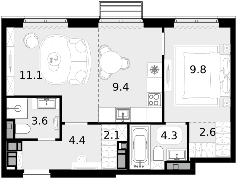 2 ккв (Евро) 47,3 м²