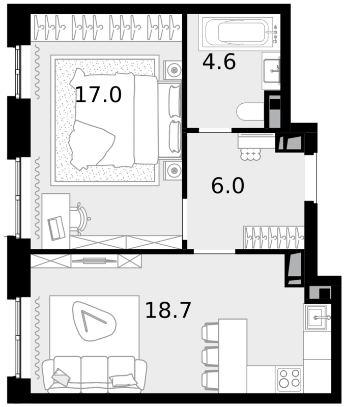 2 ккв (Евро) 46,3 м²