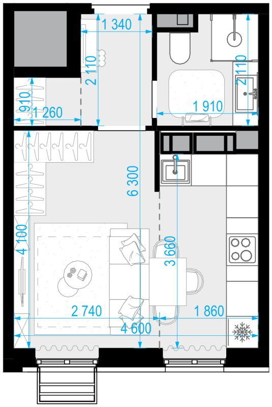 Студия 26,2 м²