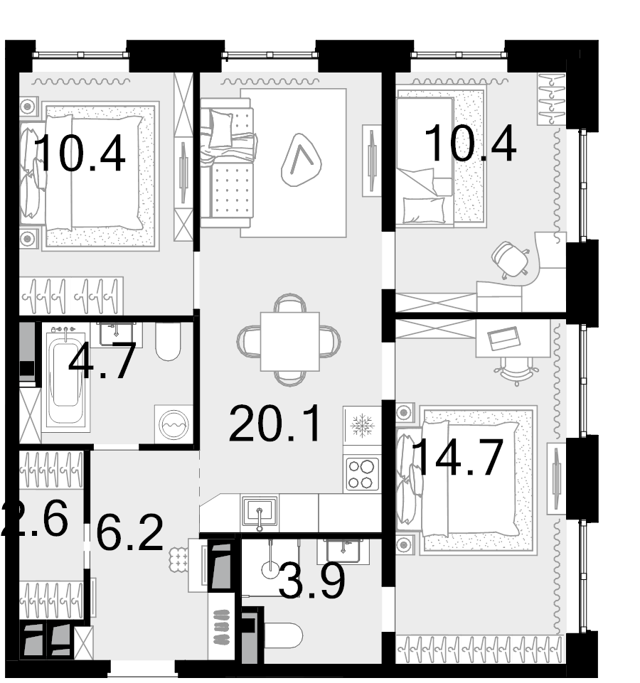 4 ккв (Евро) 72,8 м²