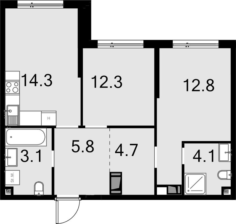 2 ккв 56,8 м²