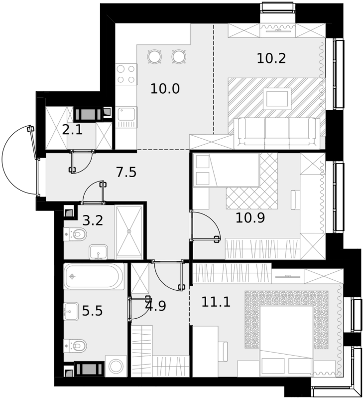 3 ккв (Евро) 67,6 м²