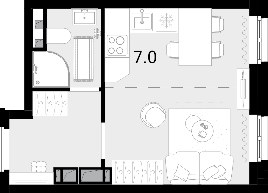 Студия 22,7 м²