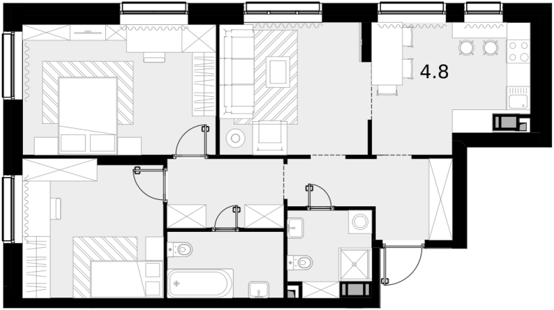 3 ккв (Евро) 76 м²