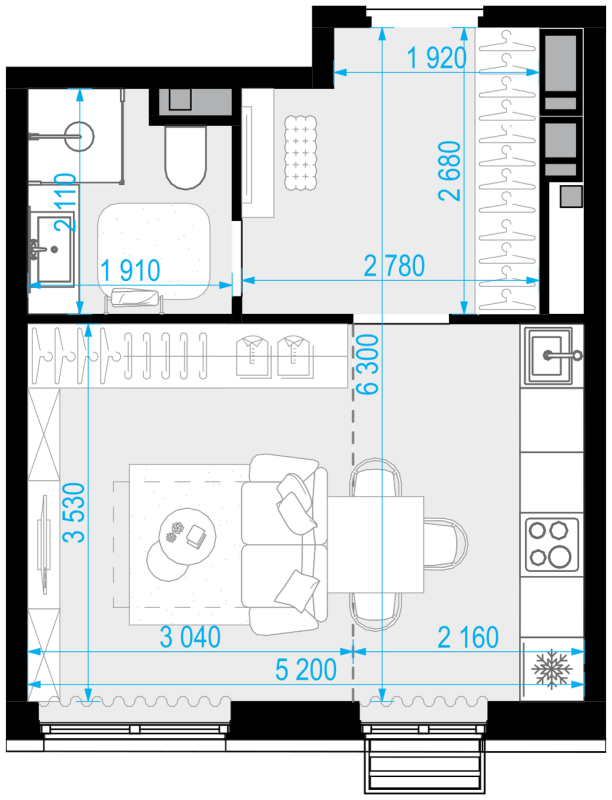Студия 29,7 м²