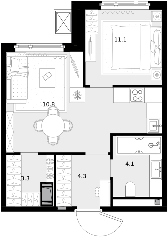 1 ккв 34,5 м²