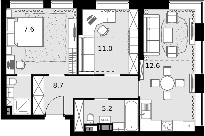 2 ккв 61,1 м²