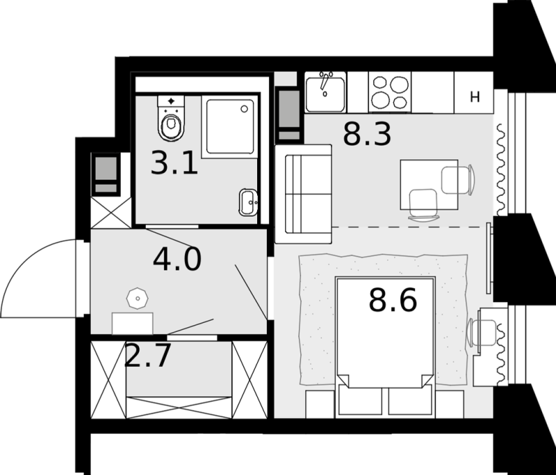 Студия 25,5 м²