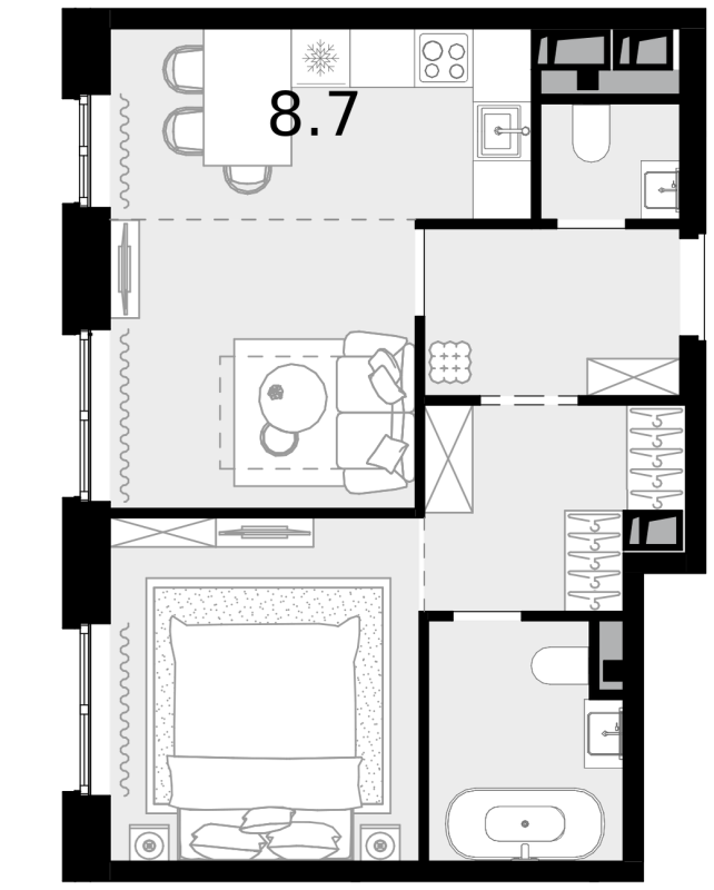 2 ккв (Евро) 45,6 м²