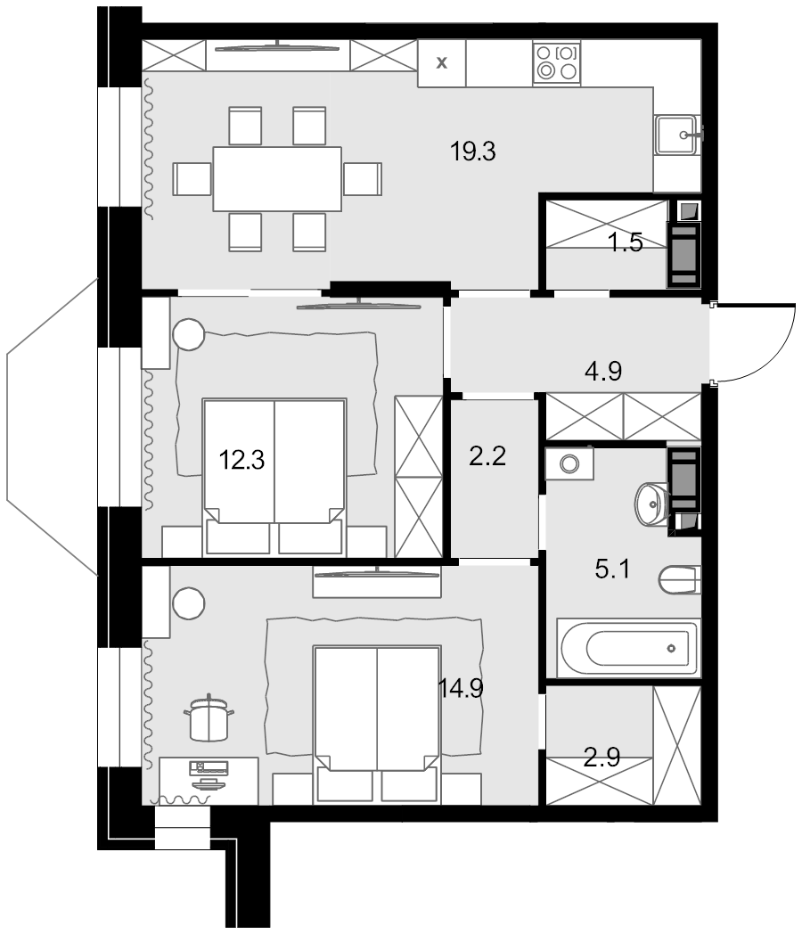 3 ккв (Евро) 63,4 м²