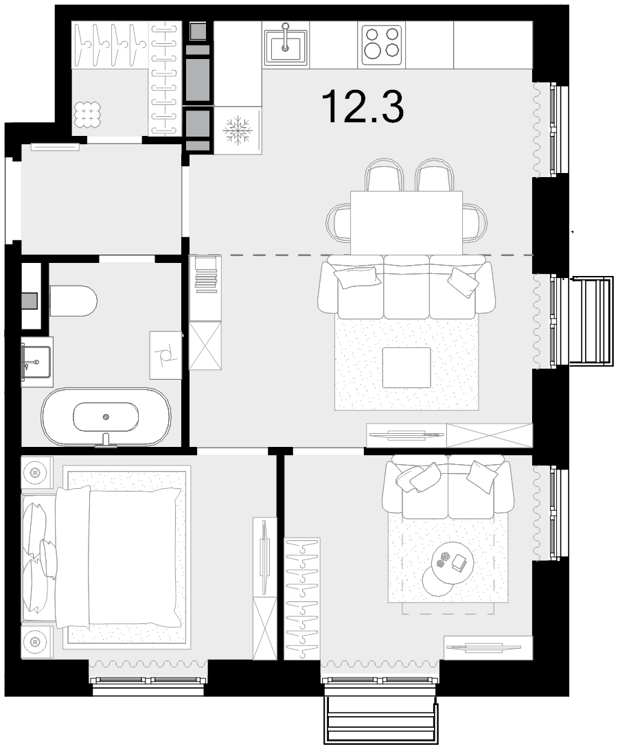 3 ккв (Евро) 49,1 м²