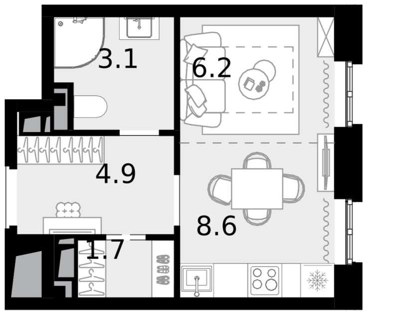 Студия 24,4 м²
