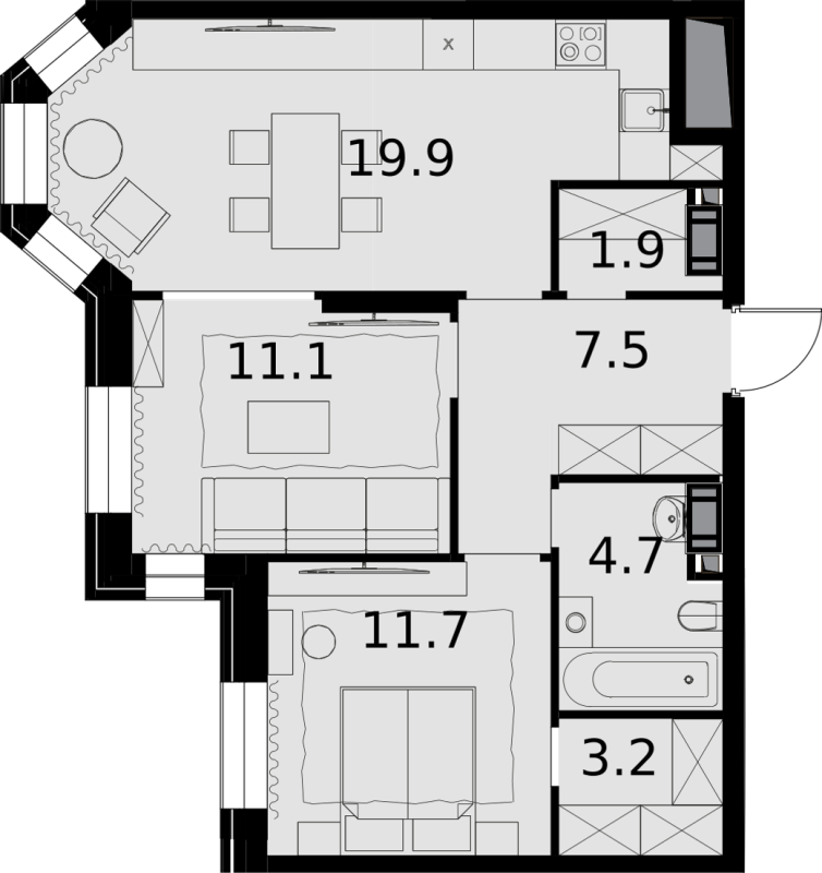 3 ккв (Евро) 60 м²