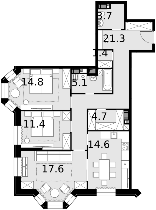 3 ккв 94,8 м²