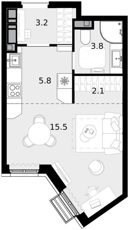 Студия 30,4 м²