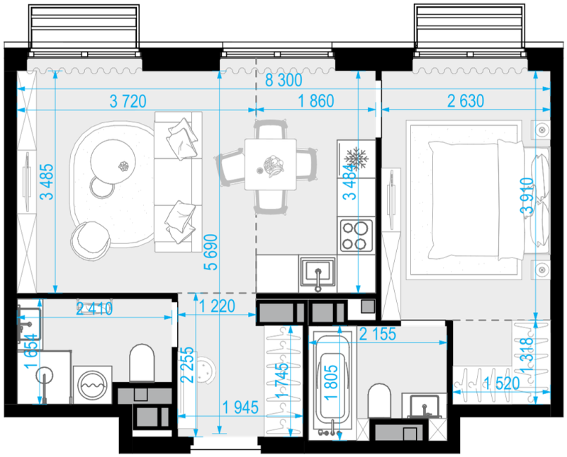 2 ккв (Евро) 43,8 м²