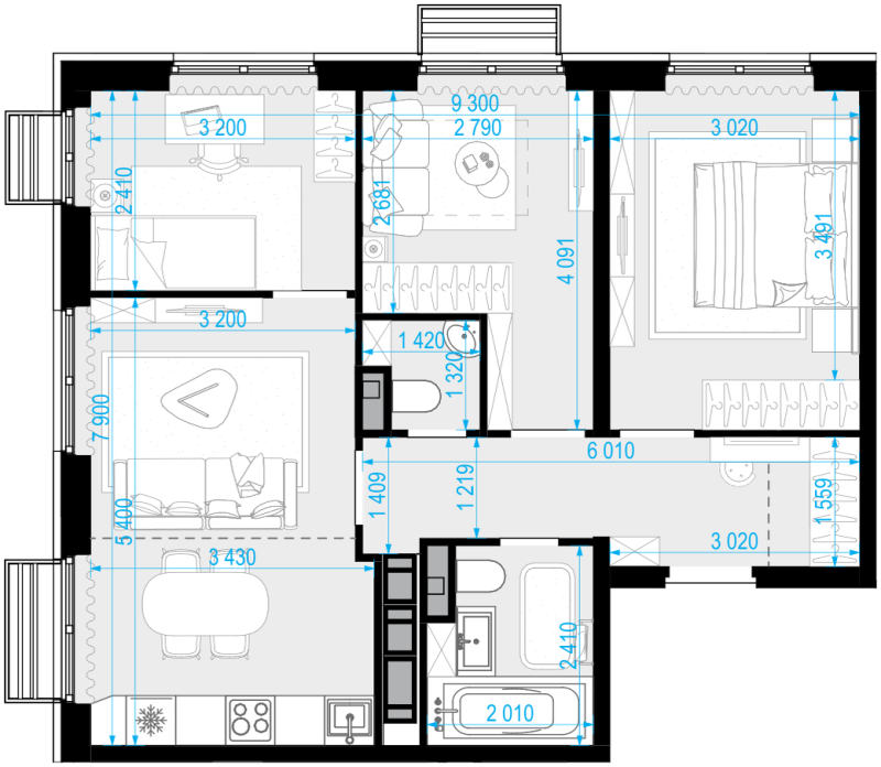 4 ккв (Евро) 64 м²