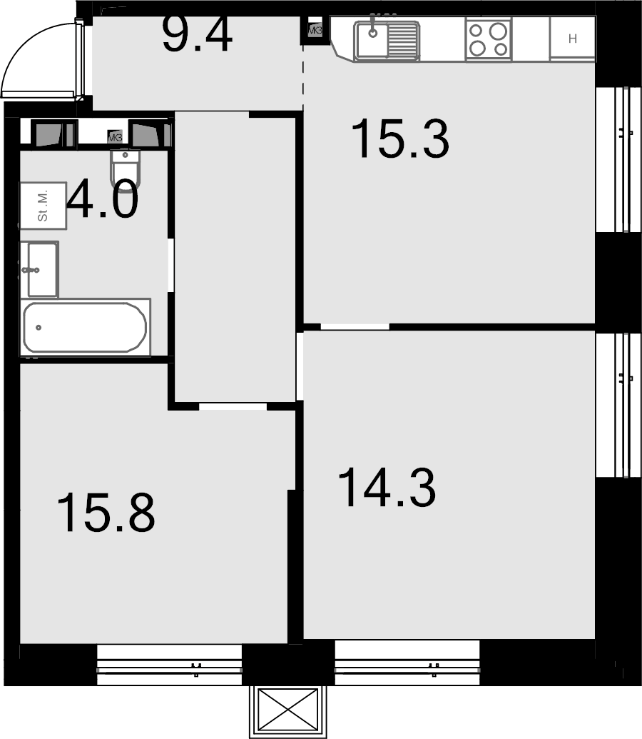 3 ккв (Евро) 56,5 м²