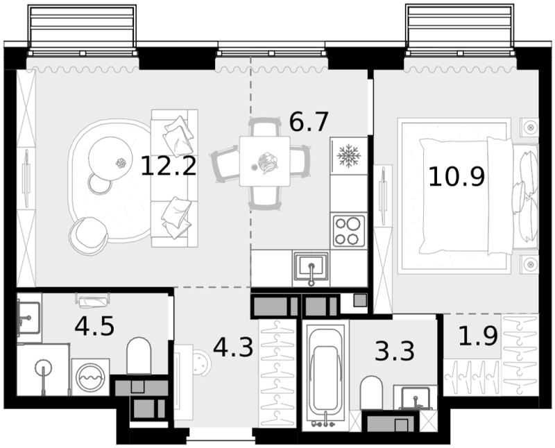 2 ккв (Евро) 43,8 м²