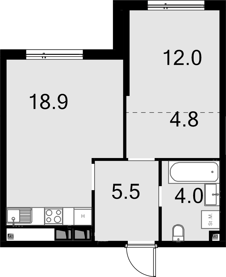 2 ккв (Евро) 44,5 м²