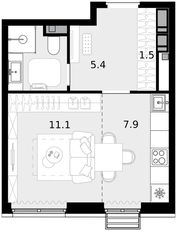 Студия 29,7 м²