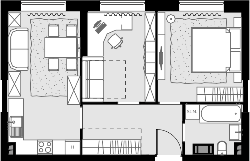 3 ккв (Евро) 52 м²