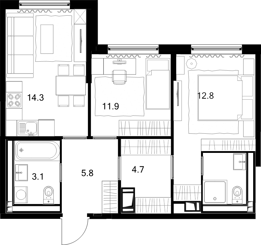 2 ккв 56,6 м²