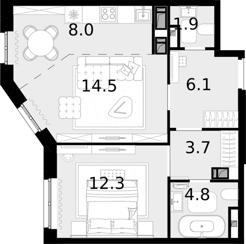 2 ккв (Евро) 50,7 м²