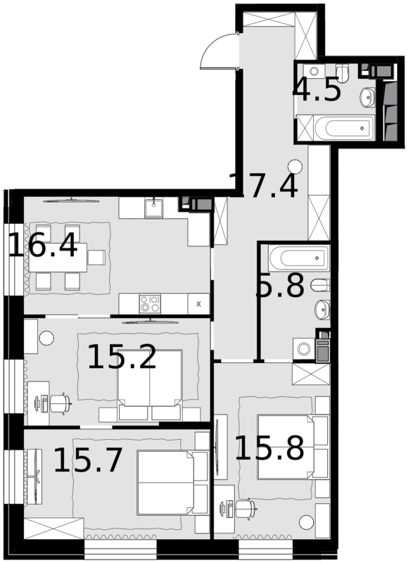 4 ккв (Евро) 90,4 м²